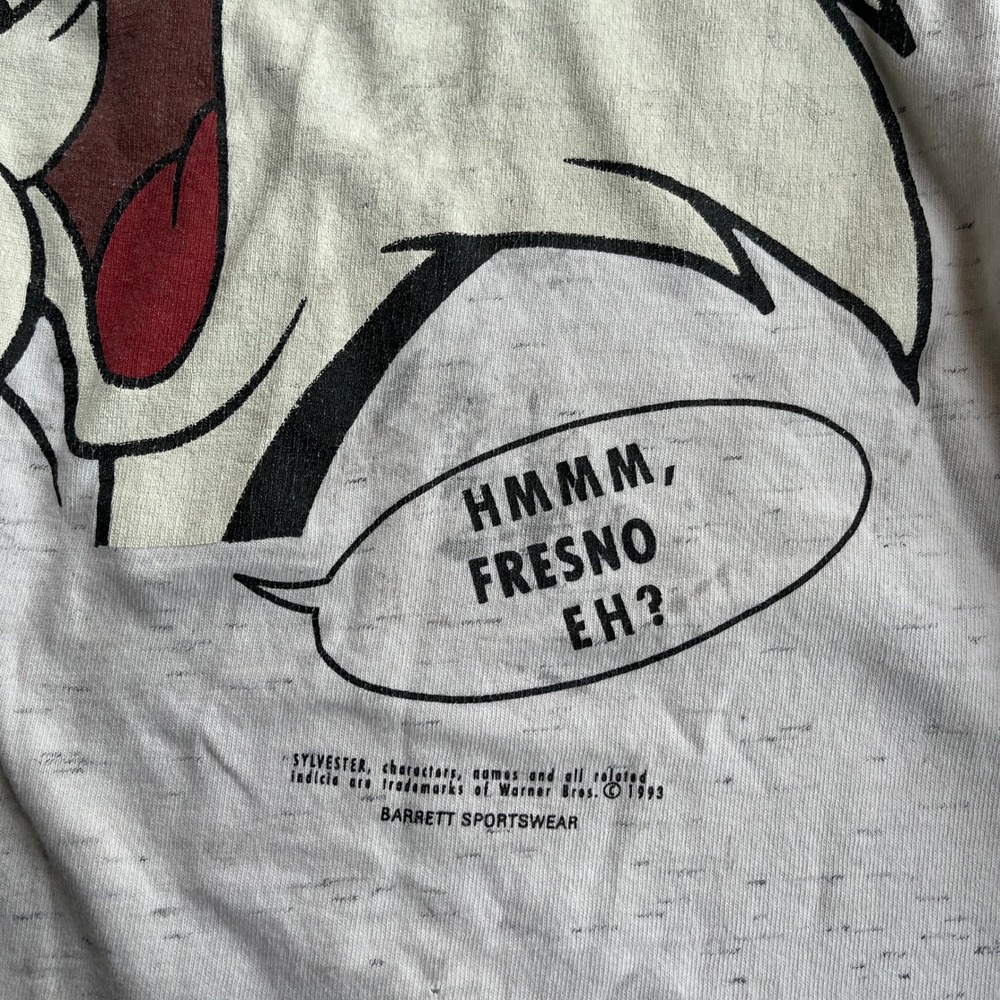 1993 Looney Tunes Sylvester the Cat Hmmm Fresno Eh Graphic‎ T Shirt Mens - Picture 2 of 7